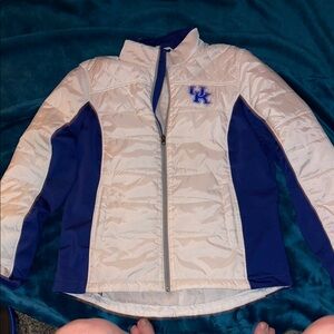 White and Blue Quilted Ski Jacket with Full-Zip university of Kentucky